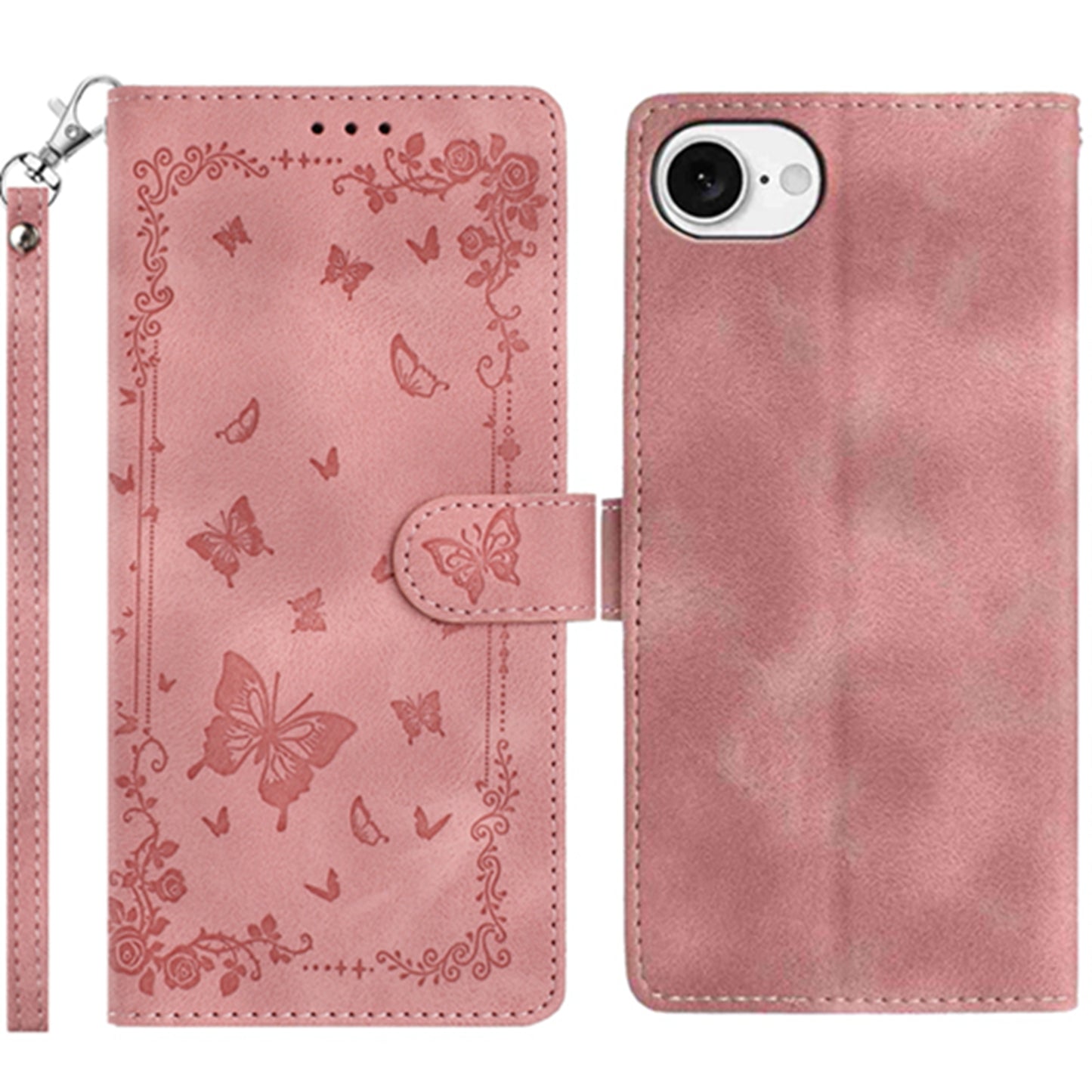 For iPhone 17e / 16e Case Garden Imprinted PU Leather Wallet Phone Cover with Wrist Strap