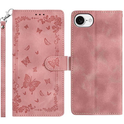 For iPhone 17e / 16e Case Garden Imprinted PU Leather Wallet Phone Cover with Wrist Strap