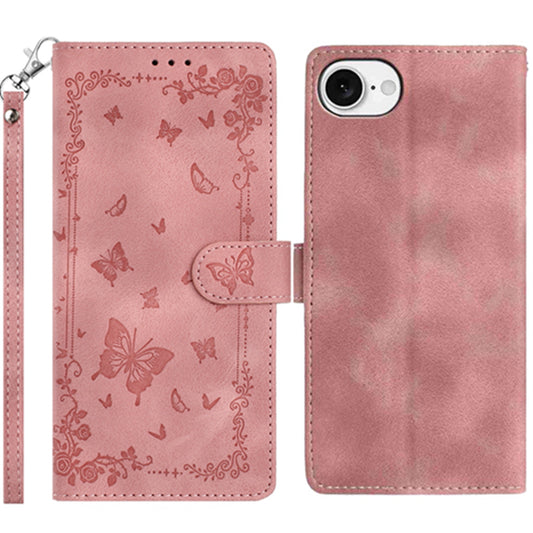 For iPhone 17e / 16e Case Garden Imprinted PU Leather Wallet Phone Cover with Wrist Strap