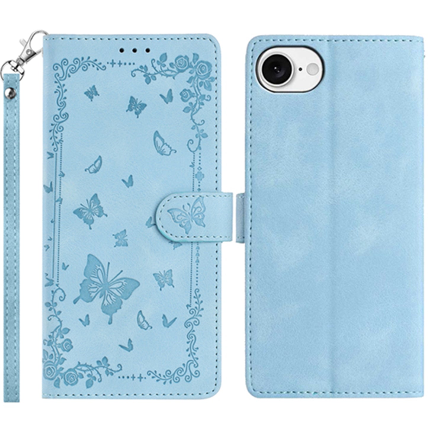 For iPhone 17e / 16e Case Garden Imprinted PU Leather Wallet Phone Cover with Wrist Strap