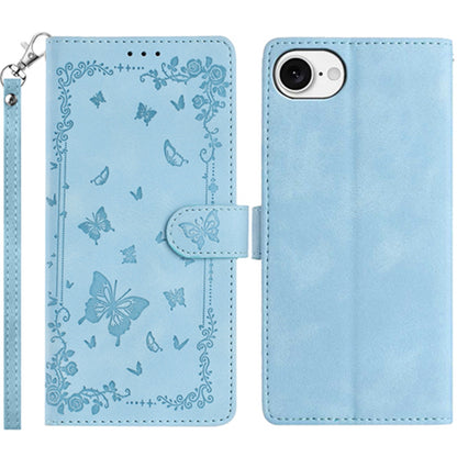 For iPhone 17e / 16e Case Garden Imprinted PU Leather Wallet Phone Cover with Wrist Strap