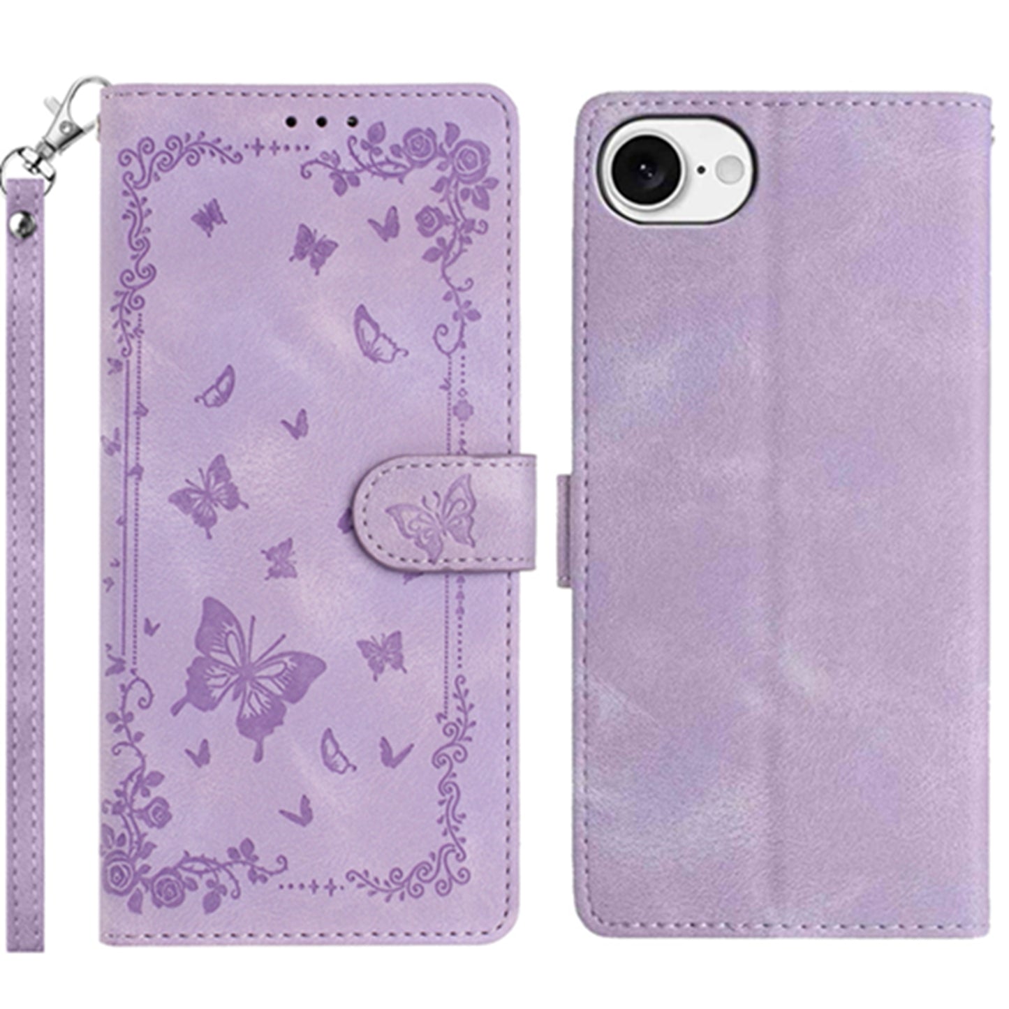 For iPhone 17e / 16e Case Garden Imprinted PU Leather Wallet Phone Cover with Wrist Strap