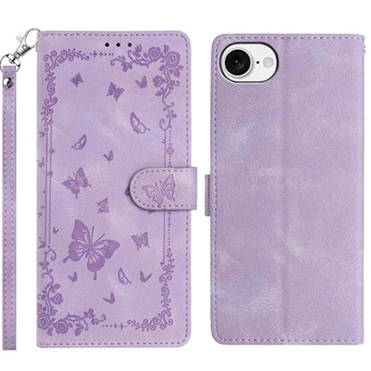 For iPhone 17e / 16e Case Garden Imprinted PU Leather Wallet Phone Cover with Wrist Strap