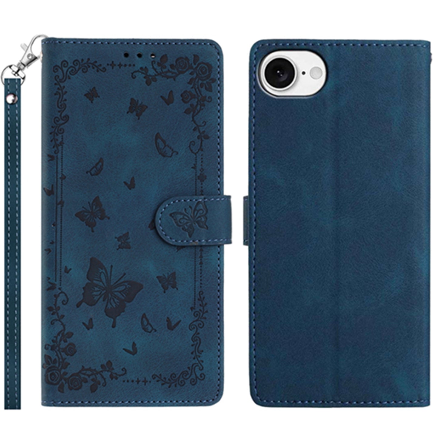 For iPhone 17e / 16e Case Garden Imprinted PU Leather Wallet Phone Cover with Wrist Strap