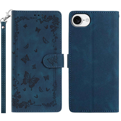 For iPhone 17e / 16e Case Garden Imprinted PU Leather Wallet Phone Cover with Wrist Strap
