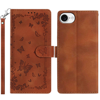For iPhone 17e / 16e Case Garden Imprinted PU Leather Wallet Phone Cover with Wrist Strap