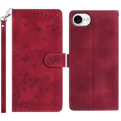 For iPhone 17e / 16e Case Garden Imprinted PU Leather Wallet Phone Cover with Wrist Strap