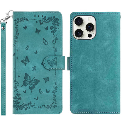 For iPhone 16 Pro Max Case Garden Imprinted PU Leather Wallet Phone Cover with Wrist Strap