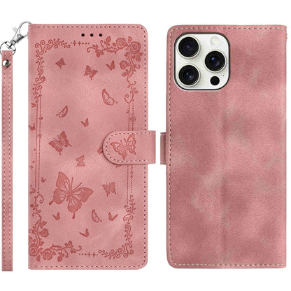 For iPhone 16 Pro Max Case Garden Imprinted PU Leather Wallet Phone Cover with Wrist Strap