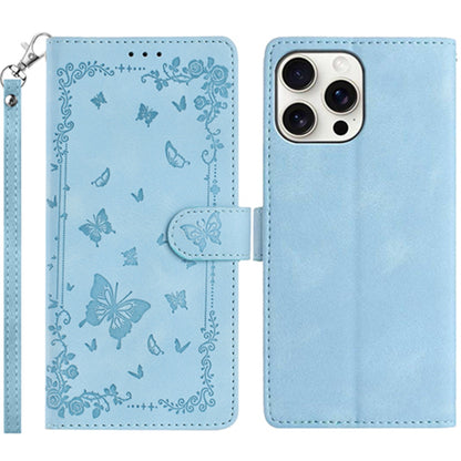 For iPhone 16 Pro Max Case Garden Imprinted PU Leather Wallet Phone Cover with Wrist Strap