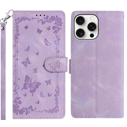 For iPhone 16 Pro Max Case Garden Imprinted PU Leather Wallet Phone Cover with Wrist Strap