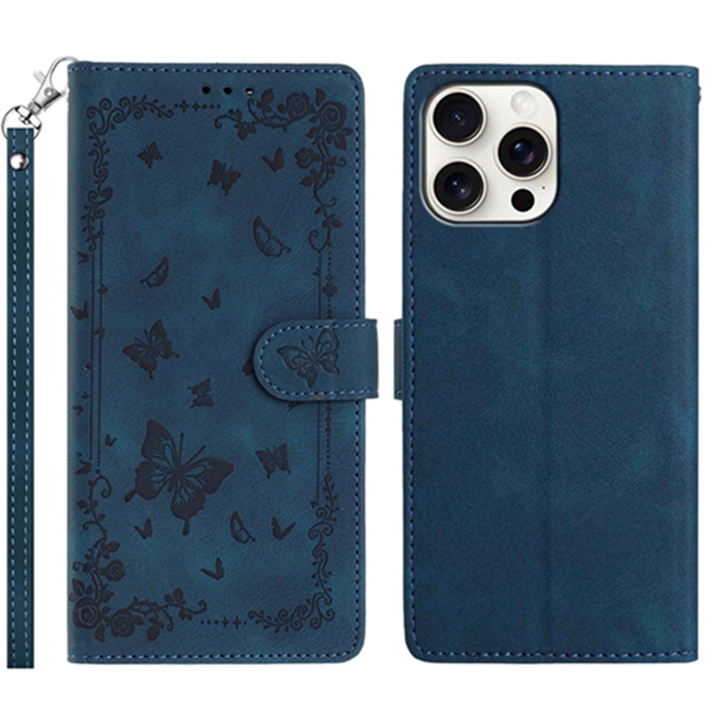 For iPhone 16 Pro Max Case Garden Imprinted PU Leather Wallet Phone Cover with Wrist Strap