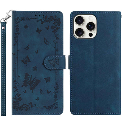 For iPhone 16 Pro Max Case Garden Imprinted PU Leather Wallet Phone Cover with Wrist Strap