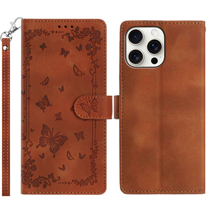 For iPhone 16 Pro Max Case Garden Imprinted PU Leather Wallet Phone Cover with Wrist Strap