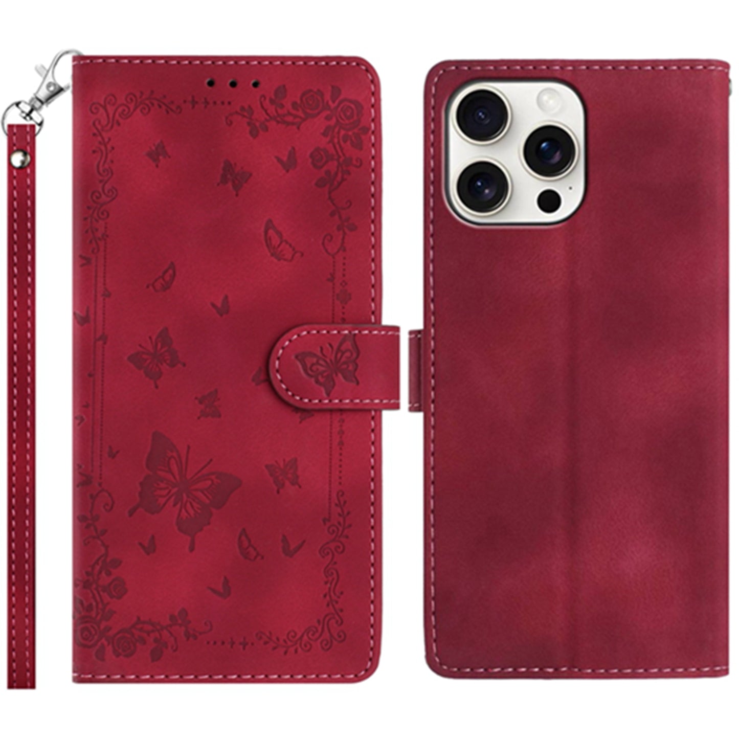 For iPhone 16 Pro Max Case Garden Imprinted PU Leather Wallet Phone Cover with Wrist Strap