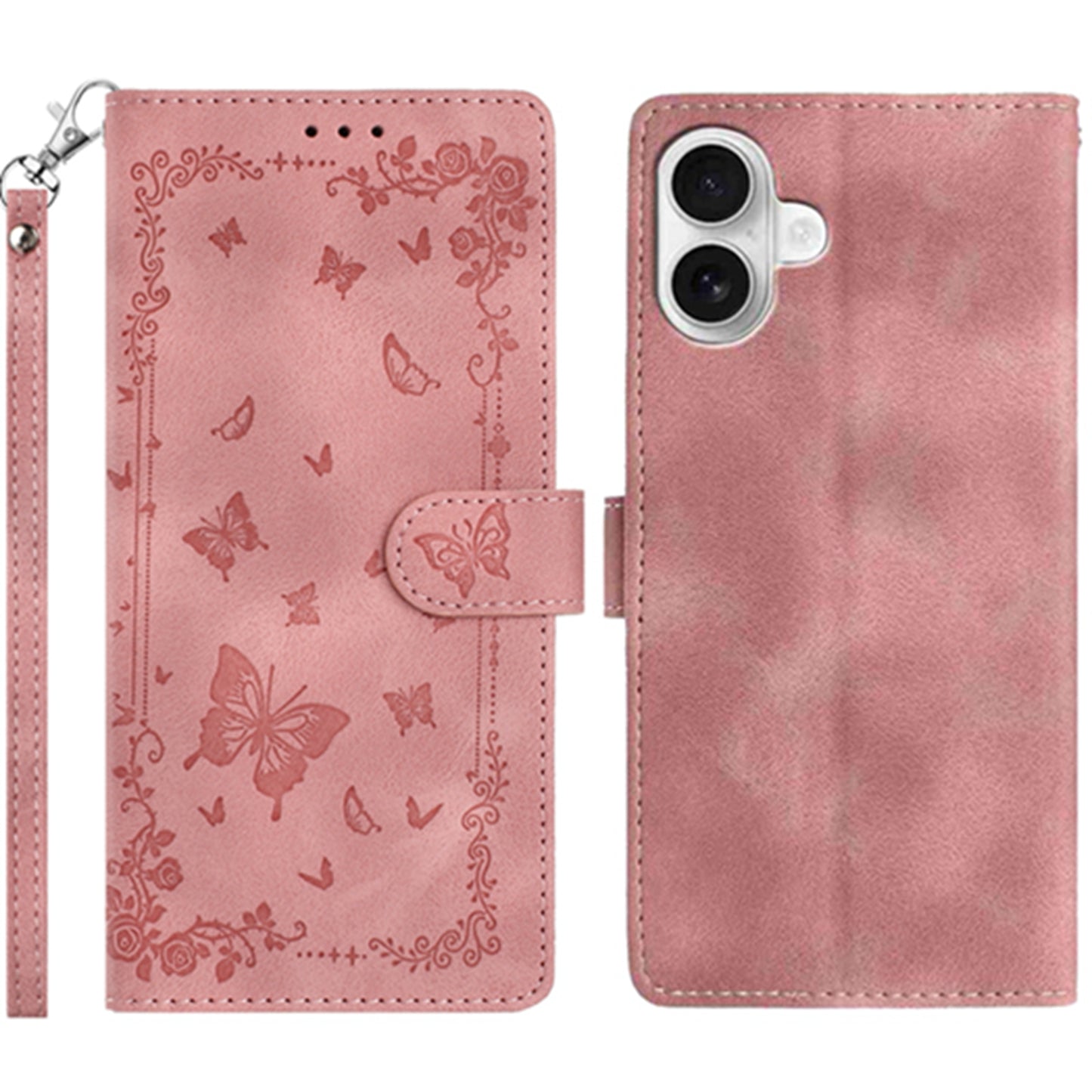 For iPhone 16 Case Garden Imprinted PU Leather Wallet Phone Cover with Wrist Strap