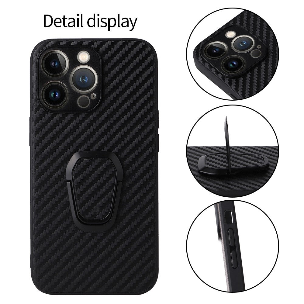 For iPhone 14 Pro Max PU Leather Coated PC+TPU Hybrid Case Kickstand Shockproof Protective Phone Cover