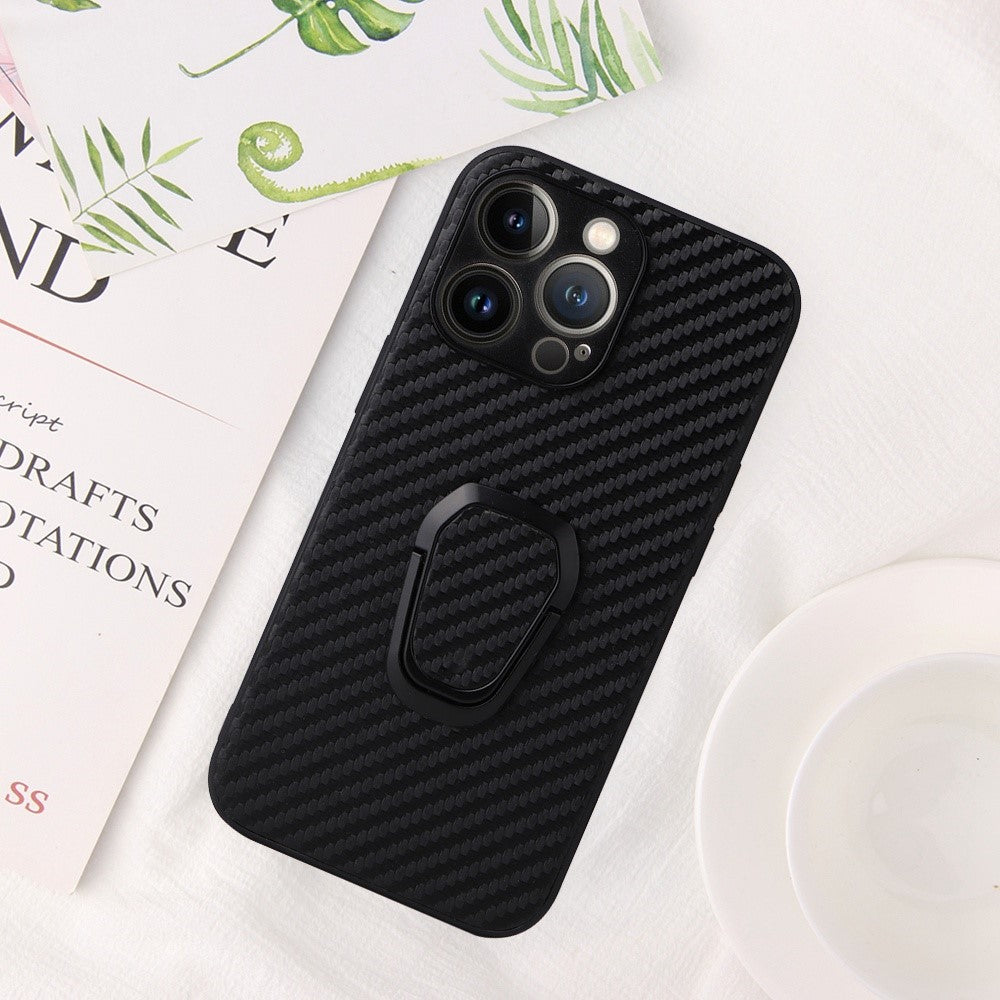 For iPhone 14 Pro Max PU Leather Coated PC+TPU Hybrid Case Kickstand Shockproof Protective Phone Cover