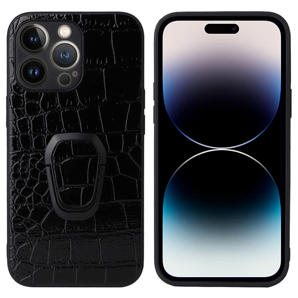 For iPhone 14 Pro Max PU Leather Coated PC+TPU Hybrid Case Kickstand Shockproof Protective Phone Cover