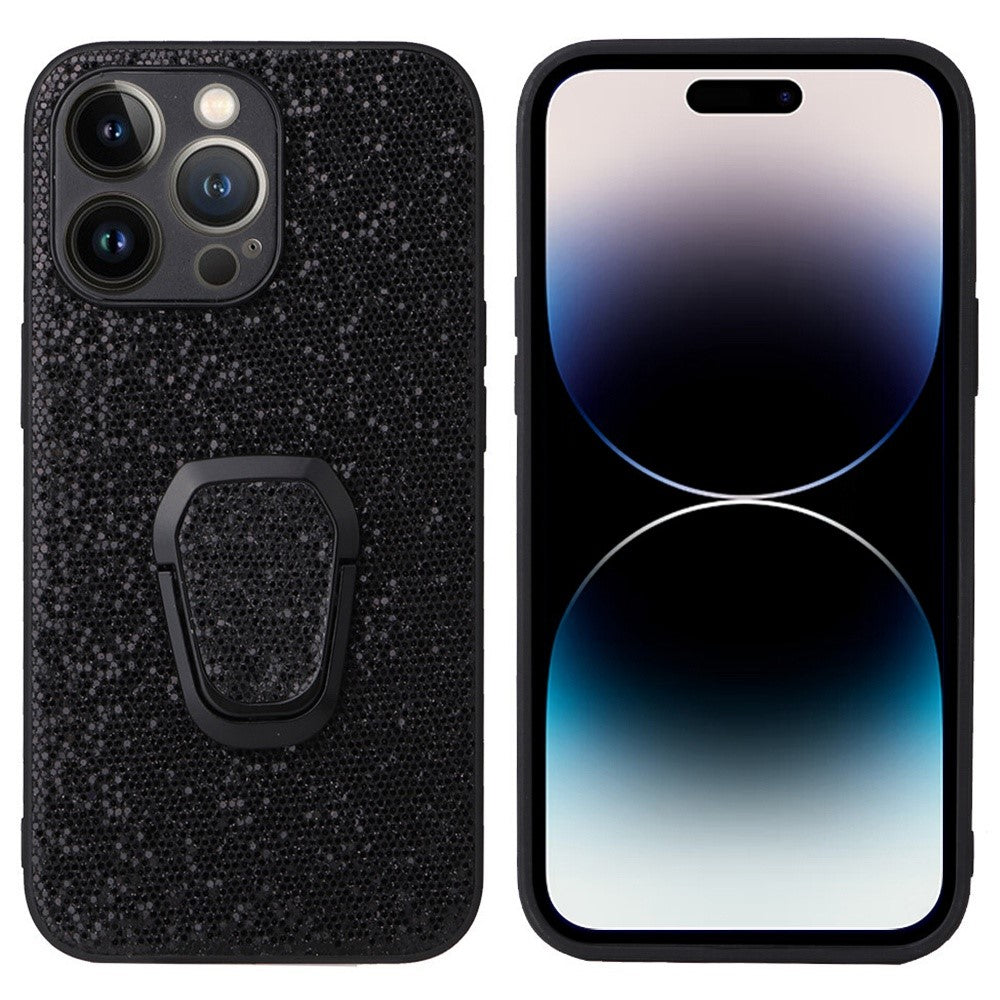 For iPhone 14 Pro Max PU Leather Coated PC+TPU Hybrid Case Kickstand Shockproof Protective Phone Cover