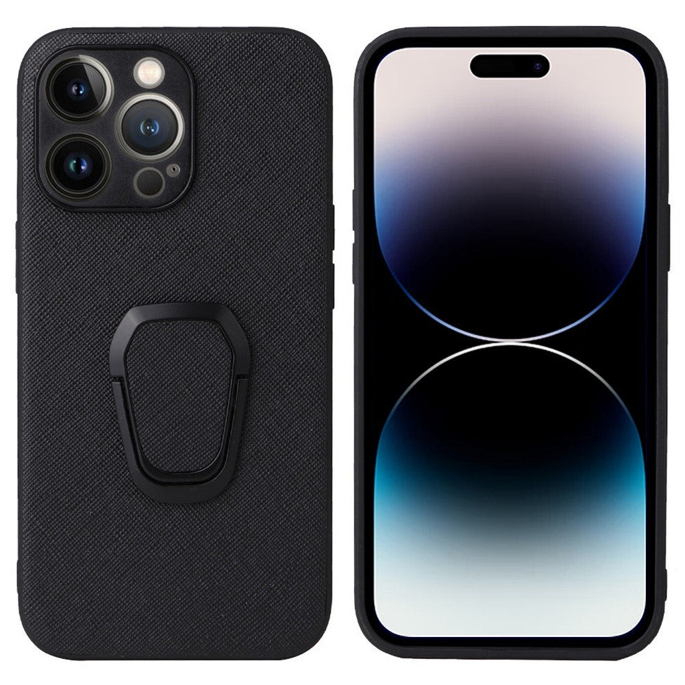 For iPhone 14 Pro Max PU Leather Coated PC+TPU Hybrid Case Kickstand Shockproof Protective Phone Cover