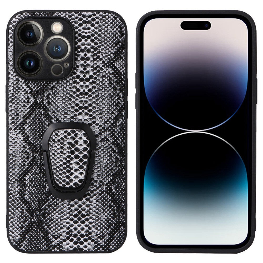 For iPhone 14 Pro Max PU Leather Coated PC+TPU Hybrid Case Kickstand Shockproof Protective Phone Cover