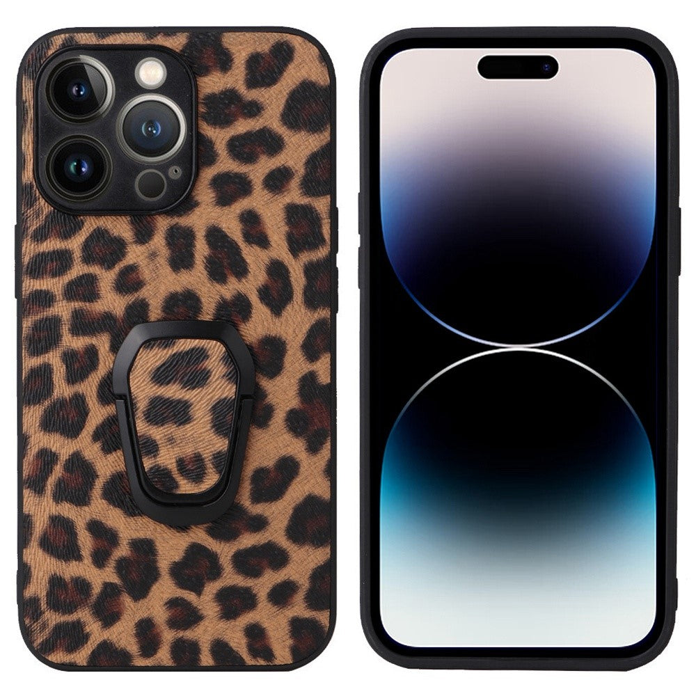 For iPhone 14 Pro Max PU Leather Coated PC+TPU Hybrid Case Kickstand Shockproof Protective Phone Cover