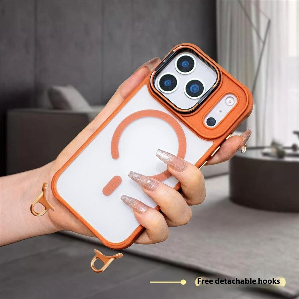 For iPhone 17 Pro Case Compatible with MagSafe PC TPU Phone Cover with Adjustable Lanyard / Camera Frame Kickstand