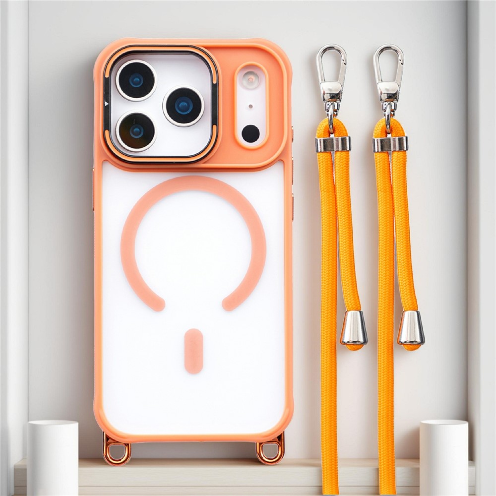 For iPhone 17 Pro Case Compatible with MagSafe PC TPU Phone Cover with Adjustable Lanyard / Camera Frame Kickstand
