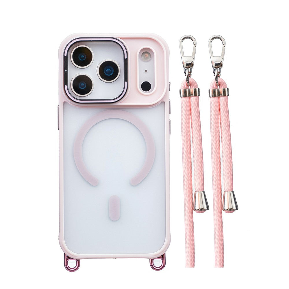 For iPhone 17 Pro Case Compatible with MagSafe PC TPU Phone Cover with Adjustable Lanyard / Camera Frame Kickstand
