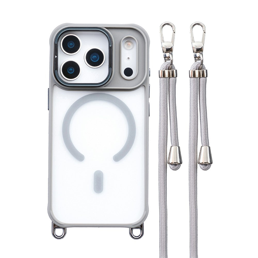 For iPhone 17 Pro Case Compatible with MagSafe PC TPU Phone Cover with Adjustable Lanyard / Camera Frame Kickstand