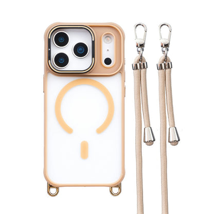 For iPhone 17 Pro Case Compatible with MagSafe PC TPU Phone Cover with Adjustable Lanyard / Camera Frame Kickstand
