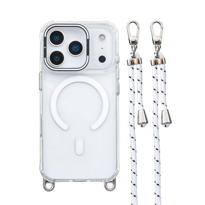 For iPhone 17 Pro Case Compatible with MagSafe PC TPU Phone Cover with Adjustable Lanyard / Camera Frame Kickstand