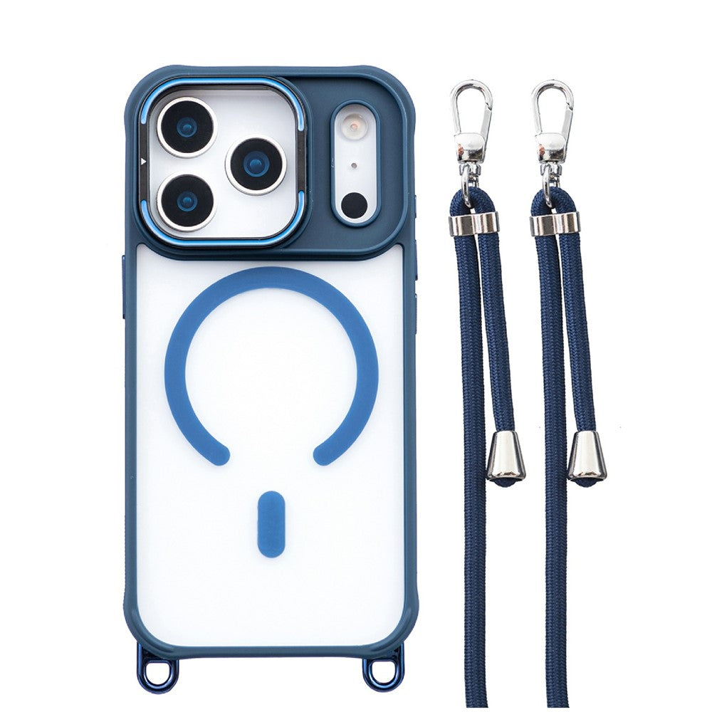 For iPhone 17 Pro Max Case Compatible with MagSafe PC TPU Phone Cover with Adjustable Lanyard / Camera Frame Kickstand
