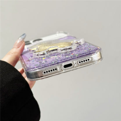 For iPhone 17 Pro Max Case Sparkling Glitter PC Phone Cover with Golden Horse Ornament