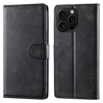 For iPhone 16 Pro Max Case Stand Wallet Calf Texture PU Leather Flip Phone Cover with Wrist Strap