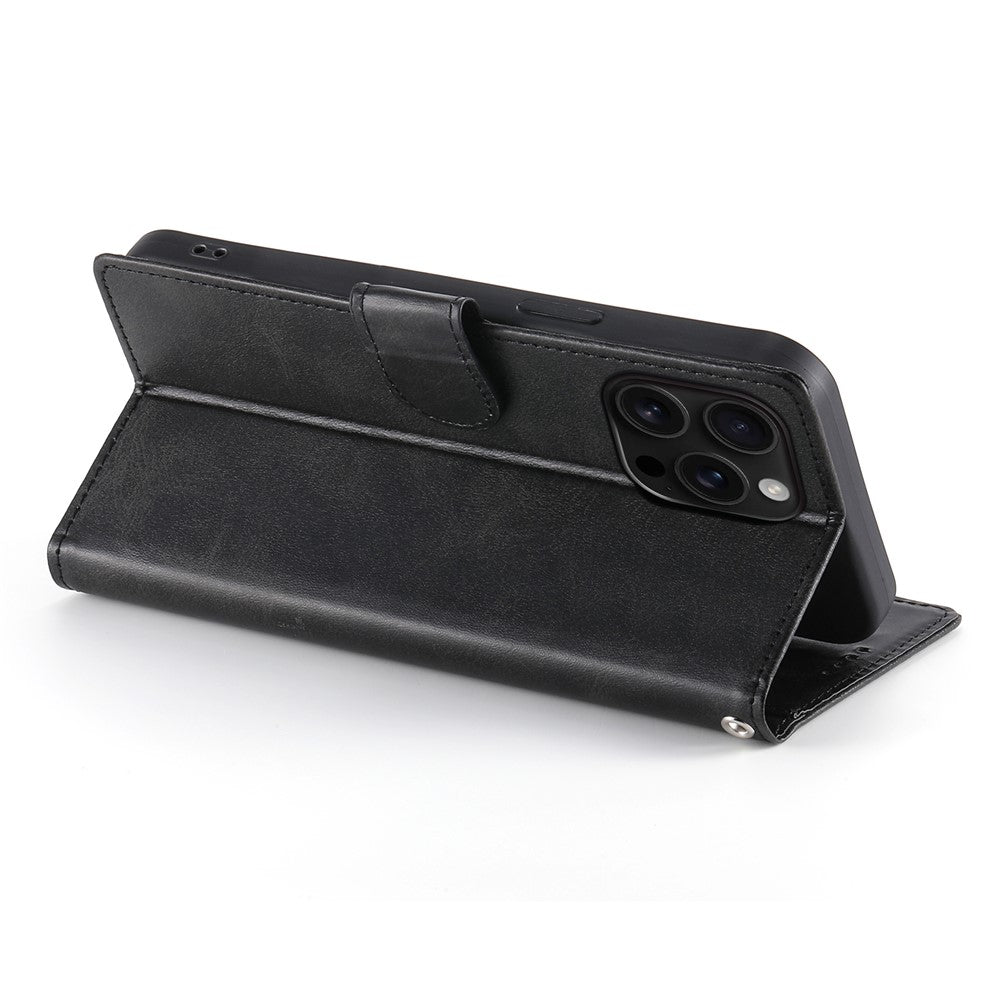 For iPhone 16 Pro Max Case Stand Wallet Calf Texture PU Leather Flip Phone Cover with Wrist Strap