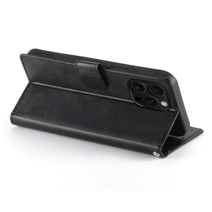 For iPhone 16 Pro Max Case Stand Wallet Calf Texture PU Leather Flip Phone Cover with Wrist Strap