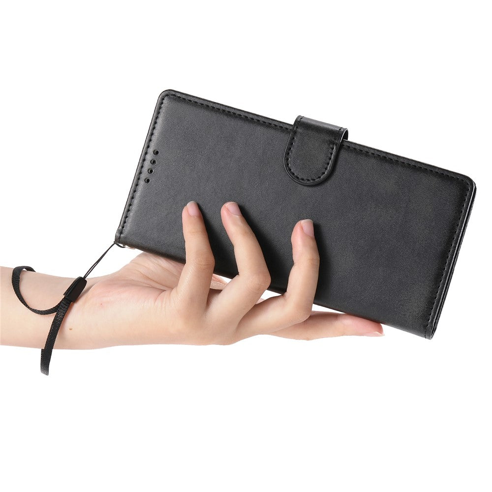 For iPhone 16 Pro Max Case Stand Wallet Calf Texture PU Leather Flip Phone Cover with Wrist Strap