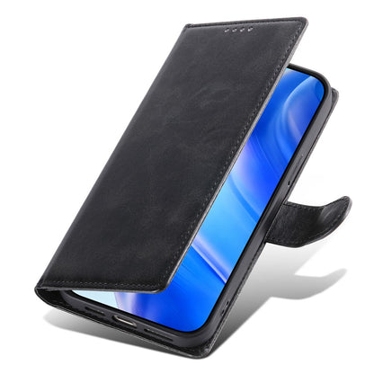 For iPhone 16 Pro Max Case Stand Wallet Calf Texture PU Leather Flip Phone Cover with Wrist Strap