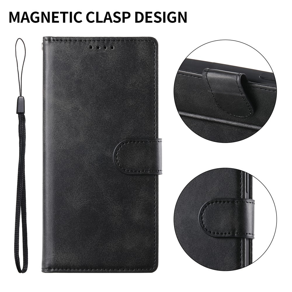 For iPhone 16 Pro Max Case Stand Wallet Calf Texture PU Leather Flip Phone Cover with Wrist Strap