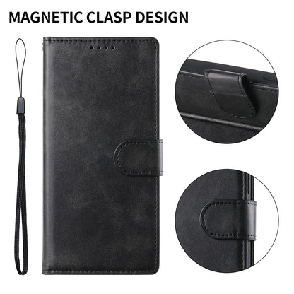For iPhone 16 Pro Max Case Stand Wallet Calf Texture PU Leather Flip Phone Cover with Wrist Strap