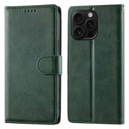For iPhone 16 Pro Max Case Stand Wallet Calf Texture PU Leather Flip Phone Cover with Wrist Strap