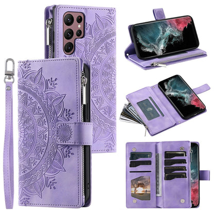 For Samsung Galaxy S26 Ultra Wallet Case Mandala Flower Pattern PU Leather Phone Cover with Wrist Strap