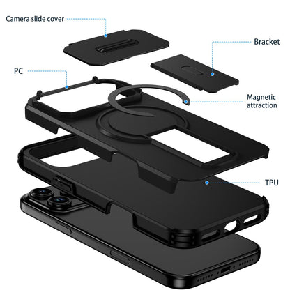 For iPhone 17 Pro Case Kickstand Camera Slider PC + TPU Phone Cover Compatible with MagSafe