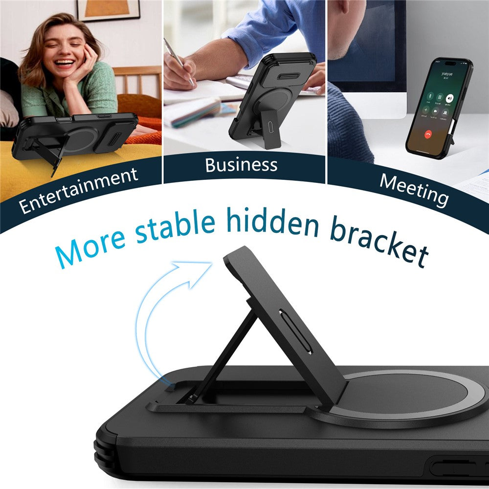 For iPhone 17 Pro Case Kickstand Camera Slider PC + TPU Phone Cover Compatible with MagSafe