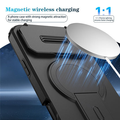 For iPhone 17 Pro Case Kickstand Camera Slider PC + TPU Phone Cover Compatible with MagSafe