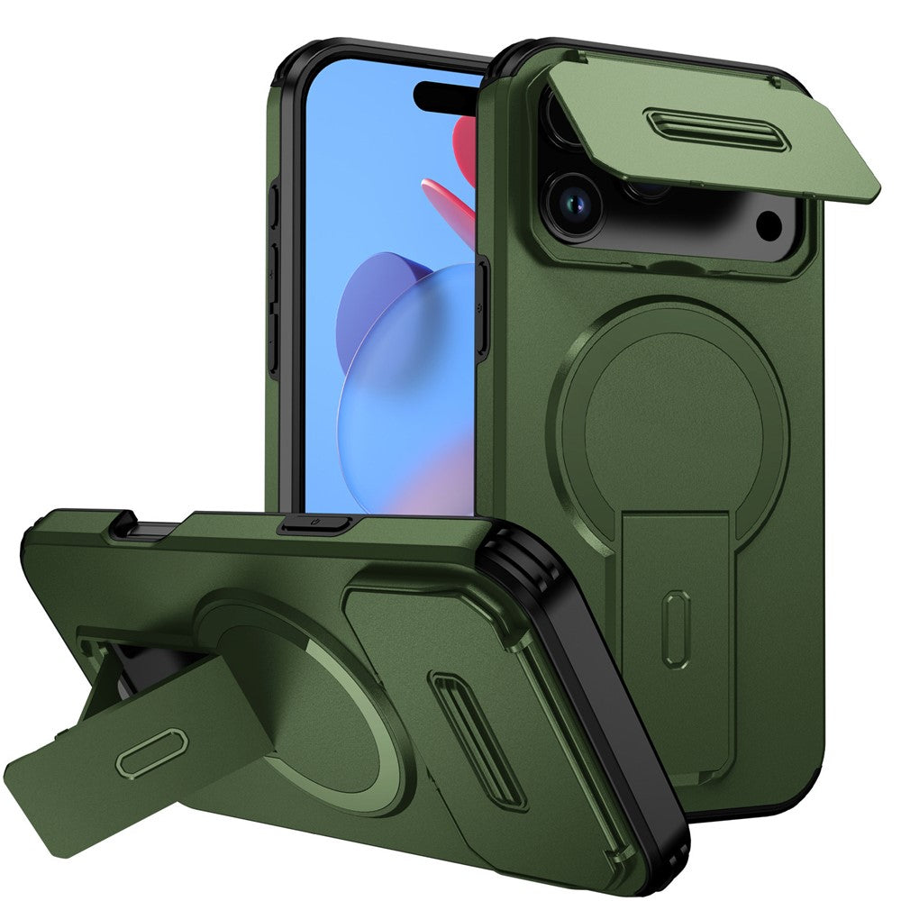 For iPhone 17 Pro Case Kickstand Camera Slider PC + TPU Phone Cover Compatible with MagSafe