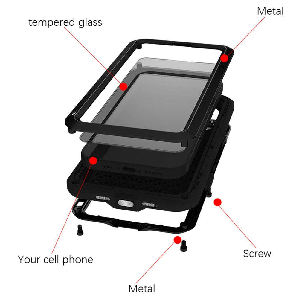 LOVE MEI For iPhone 17 Case Tempered Glass Screen Protector Metal + Silicone Phone Cover