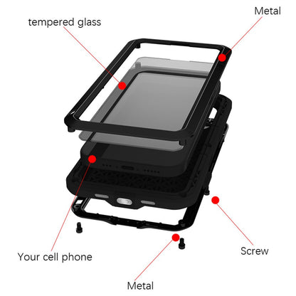 LOVE MEI For iPhone 17 Case Tempered Glass Screen Protector Metal + Silicone Phone Cover